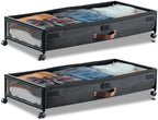 VEVOR Under Bed Storage with Wheels, 36.0 x 18.1 x 7.3 inch, Underbed Containers with Clear Lid, Underbed Shoe Organizer, Rolling Under the Bed Storage Bins for Clothes Shoes Blankets Bedroom, 2 Pack by VEVOR