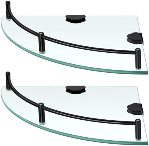 Crowye 4 Pcs Corner Shower Shelf 2-tier Glass Corner Shelf Stainless Steel Wall Mounted Bathroom Organizer for Storing Shower Gel Shampoo Brush, 9.25 Inches (Black) by Crowye