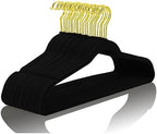 MIZGI Premium Velvet Hangers Pack 60 Pcs Heavyduty - Non Slip Slimline - Velvet Suit Hangers Black - Gold Hooks,Space Saving Clothes Hangers by MIZGI