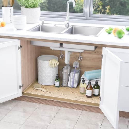 SIKADEER Waterproof Under Sink Mat Silicone 28"x19", Kitchen Cabinet Liner - Image 2