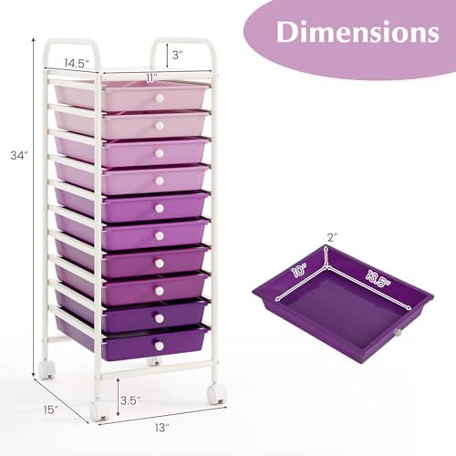 COSTWAY 10-Drawer Rolling Storage Cart, Utility Mobile Trolley - Image 3