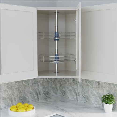 Dowell 18" Round Lazy Susan, 2 Shelves, Kitchen Wall Corner Cabinet Organizer (Chrome 4001 360D) - Image 2