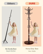 Wooden Coat Rack Freestanding, Solid Wood Coat Rack Stand with 14 Hooks, Vintage Heavy Duty Standing Coat, Sturdy Jacket Hanger Tree Stand for Corner, Office, Entryway - Image 5