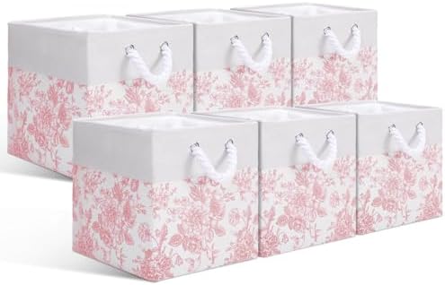 Pink Floral Cube Storage Bin Set of 6 Cube Storage Basket, 11.22 Inch by Unknown