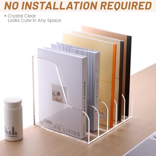 SANRUI Acrylic Desk Organizer, 5-Section Upright Magazine Holder, Clear A4 - Image 6