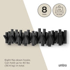 Umbra Sticks Wall Coat Rack, Wall Mount 8 Retractable Hooks, Black - Image 5