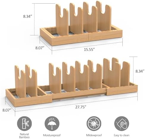 Pots and Pans Organizer Under Cabinet,Bamboo Pot Lid Organizer - Image 2