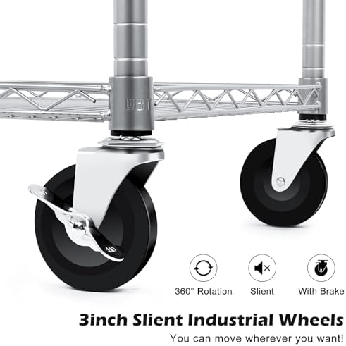WDT Heavy Duty 3 Tier Utility Cart,Wire Rolling Carts with Wheels, Commercial Grade Service Cart with Shelving Liners and Handle Bar Metal Carts for Kitchen Office Hardware - Image 5