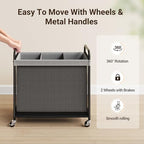 ELYKEN Laundry Hamper 3 Section, 120L Rolling Laundry Sorter with Wheels - Image 5