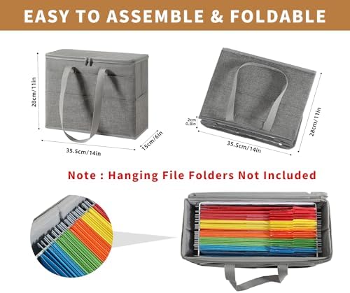 Qozary 2 Pack File Folder Organizer Box-Hanging File Tote Bag With Lids, Collapsible Portable Filing Organizer Box With Handle, Document Storage Bag For Office,Home,Travel, School - Image 3