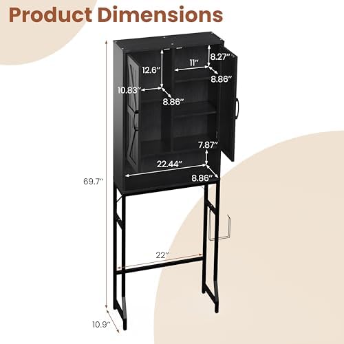 Over The Toilet Storage Cabinet,23.6" W Bathroom Organizer, Black - Image 2