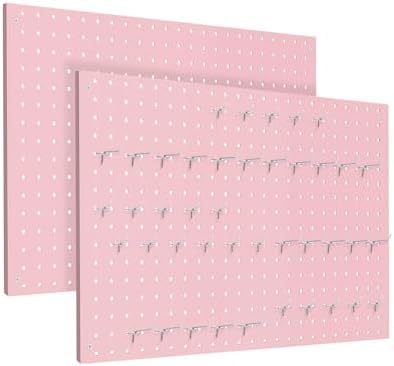 Peg Board, 2 Pack Metal Pegboard Panels Pink Pegboards Wall Organizer with Frame Large Heavy Duty Peg Board with Hooks for Walls Home,Garage Tool Storage,Office Organization,Kitchen 24”×16” by MUWOOD