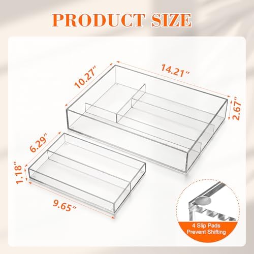 2 Layer Acrylic Deep Kitchen Utensil Drawer Organizer for Flatware Utensils - Image 2