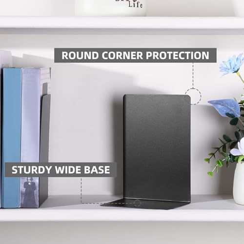 Beeveer 6 Pairs Metal Bookends for Shelves Office Library, Black - Image 4