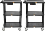 Pearington 3-Shelf Mobile Utility Cart with 3 Outlets and 8' Cord, Heavy-Duty Service Cart for Offices and Warehouses with 3 Shelves, Black, 2 Pack by Pearington