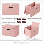 STOREONE Fabric Storage Cube Bins Foldable Organizer Container Collapsible Basket with Lids and Metal Handles, for Home, Bedroom, Closet 3 Pcs (multicolour-pink) - Image 6