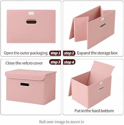 STOREONE Fabric Storage Cube Bins Foldable Organizer Container Collapsible Basket with Lids and Metal Handles, for Home, Bedroom, Closet 3 Pcs (multicolour-pink) - Image 6
