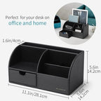 VLANDO Office Desk Organizer Leather Desktop Organizer Caddy with Drawer for Storing Desktop Supplies and Accessories (Black Set) - Image 4
