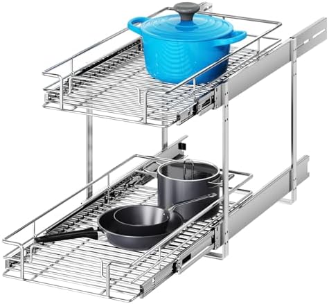 2 Tier Individual Pull Out Cabinet Organizer 15½" W x 21½" D, Heavy Duty Cabinet Pull Out Shelves, Slide Out Drawers Organization for Kitchen Cabinets Bathroom by Unknown