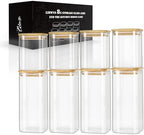 LIBWYS 8-Pack Square Glass Storage Jars with Bamboo Lids (0.6Qt/1.06Qt) by LIBWYS