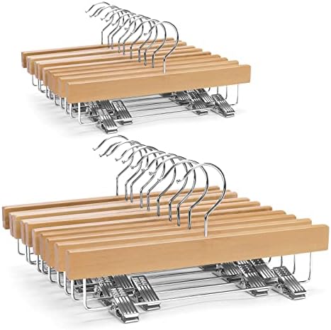 Nature Smile Kids Solid Wooden Pants Hangers,Baby Toddler Children Wood Skirts Hangers,Trousers Bottom 11.8 inches Hangers with 2-Adjustable Clips Anti-Rust Hook Pack of 20 (Natural) by NatureSmile
