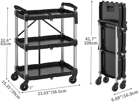 YITAHOME 3-Tier Folding Utility Cart with Wheels (2 Brakes), 240lbs - Image 5