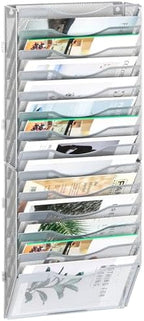 EasyPAG Wall File Organizer for Office 14 Pocket Mesh Wall Mounted Paper Organizer Hanging Folder Holder with Nametag Label for Home School, Silver by EasyPAG