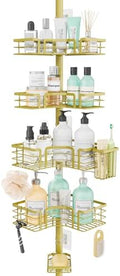 SWTYMIKI Shower Caddy Tension Pole - 4-Tier Corner Shower Organizer Tension Rod with Soap Holder, Toothbrush Holder & 4 Hooks, Adjustable Stainless Steel Shower Shelves 27.6 to 108.3 inch, Gold by SwtyMiki-TidyHomeSweetLife