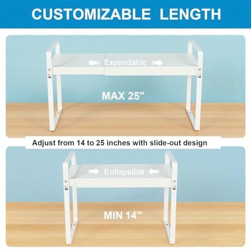 11" Deep Expandable Cabinet Shelf Organizer Riser, 2-Pack White - Image 3
