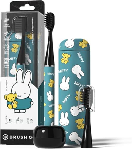 MIPOW Miffy BrushGo i4 Slim Electric Toothbrush Sonic Vibration Rechargeable Magnetic Travel Case & Ceramic Holder Dock 60Day Long Battery Soft Bristles 2Heads IPX7 Waterproof (Blue) by MIPOW