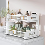 2 Packs 19IN Depth Under Sink Organizer, 2-Tier Pull Out Cabinet Organizer With Smooth Circular Rail, Large Capacity Metal Mesh Sliding Drawers For Bathroom& Kitchen Storage,Height Adjustable –White - Image 6
