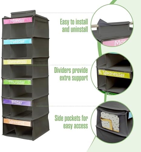 Kids Clothes Organizer, Weekly Clothes Organizer for Kids, 6 Shelf, Grey - Image 4