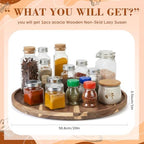 20'' Wood Lazy Susan for Countertop Acacia Large Turntable Rotating Serving Tray for Table Top Non Skid Kitchen Tray Revolving Condiment Spice Rack Table Organization Storage, Natural - Image 3