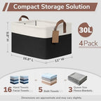 CHICVITA 4 Pack Large Fabric Storage Baskets for Shelves, 30L Black & White - Image 3
