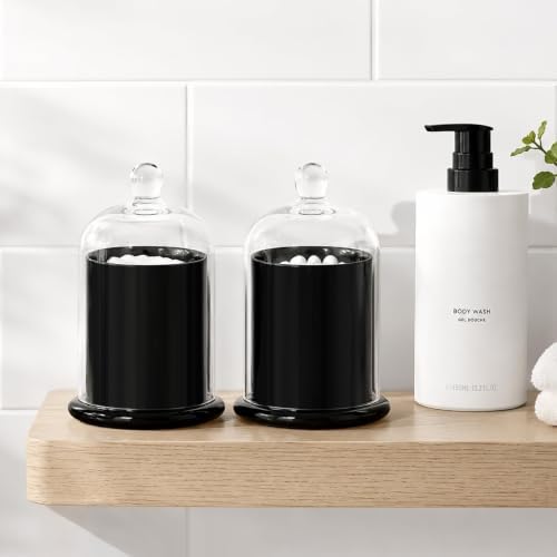 Qtip Holder Glass Apothecary Jars with Lids Bathroom Storage Black 2 Pack - Image 3