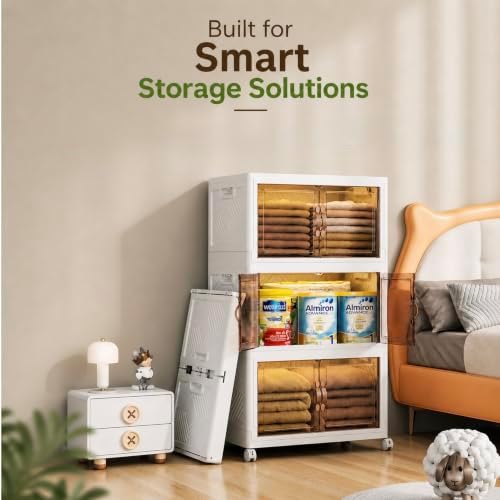 4 Tier Stackable Storage Bins with Lid, Total 199QT (4x49QT) Foldable Closet Organizer with Wheels, Collapsible Plastic Storage Boxes for Clothes, Toys, Kitchen, Office, and Dorm Room - Image 3