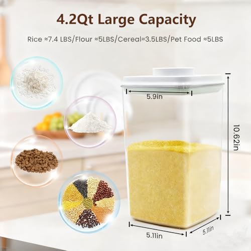 Melovom Pop Airtight Food Storage Containers Set with Lids, Large 4.2Qt/4L Food Containers with Scoop, Kitchen Pantry Organization and Storage, BPA Free Stackable Cereal Container (2 * 4.2Qt) - Image 3
