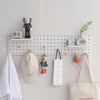 Wooden Pegboard Accessories Set: Modular Wall Hooks & Shelf for Garage, Office & Home Organization(White Colored Finish-B) - Image 3