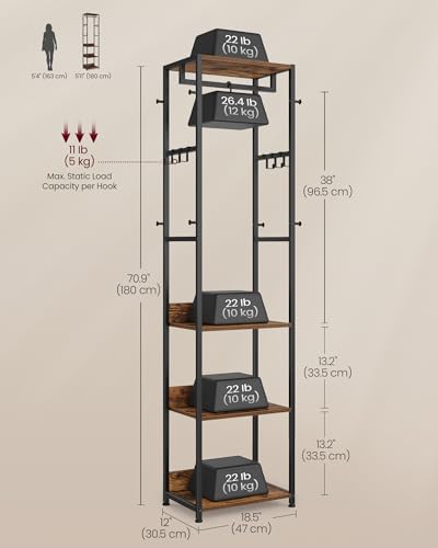 VASAGLE Freestanding Coat Rack, Hall Tree with Shelves, Steel Frame - Image 5