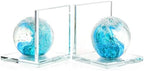 Glass Book Ends with Turquoise Hand Blown Sea Wave Ball, Set of 2 by Ornalrist