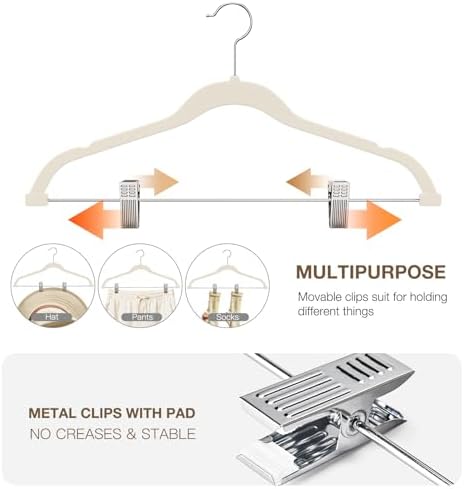 Korpai 36-Pack Beige Velvet Hangers with Clips Adjustable,Adult Hangers,Outfit Hanger,Heavy-Duty,Felt,Non-Slip,Space Saving, for Pants, Skirts, Suits,Coats, Dresses ect. - Image 3
