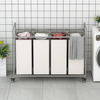 LINZINAR 4 Section Laundry Hamper, Beige Laundry Basket 180L Laundry Sorter - Image 3