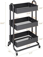 MIOCASA 3-Tier Metal Utility Rolling Cart, Heavy Duty Multifunction Cart with Lockable Casters, Easy to Assemble, Suitable for Office, Bathroom, Kitchen, Garden (Dark Gray, 3-Tier-Metal) - Image 3