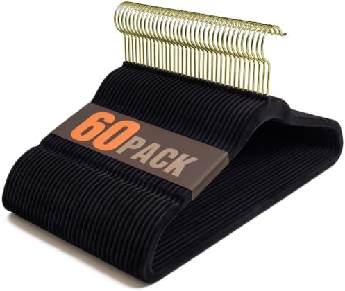 Flottian 60 Pack Black Velvet Hangers Non Slip,Felt Hangers with Gold Hook by Flottian