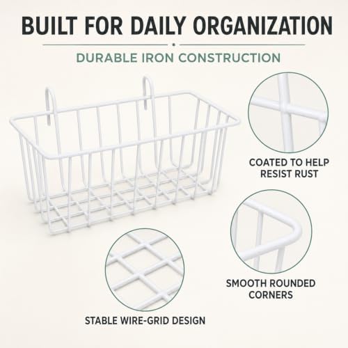 10 Pack Wall Grid Panel Hanging Wire Basket, Metal Wall Storage and Display Basket, Grid Wall Storage Basket for Kitchen, Home Decor Supplies - White (9x3.9x3in) - Image 3
