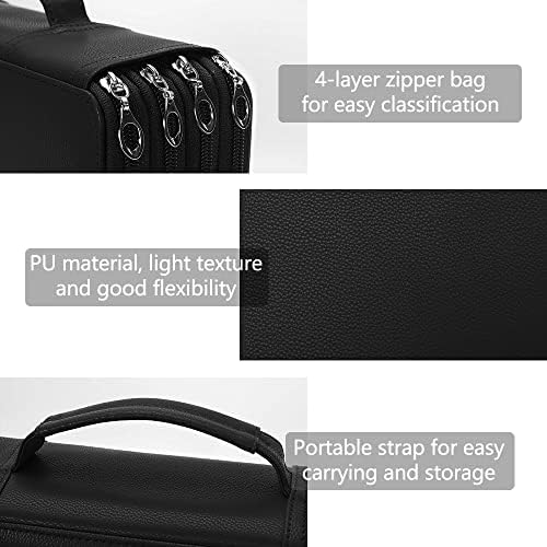Vomgomfom 300 Slots Marker Case 4-Layer PU Leather, Handle, Solid Black - Image 3