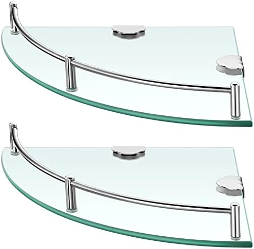 Crowye 4 Pcs Corner Shower Shelf 2-tier Glass Corner Shelf Stainless Steel Wall Mounted Bathroom Organizer for Storing Shower Gel Shampoo Brush, 9.25 Inches (Silver) by Crowye
