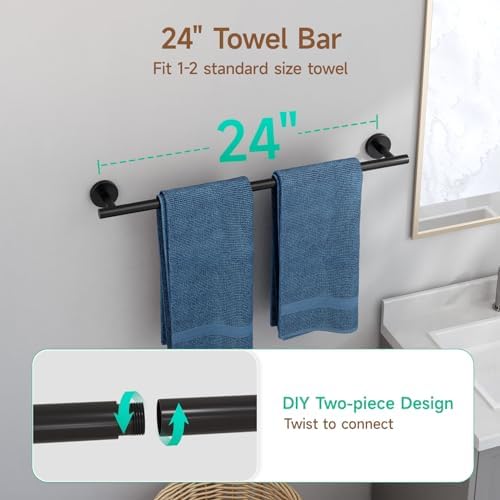 USHOWER 4PCS Matte Black Bathroom Accessories Set, 24-Inch Towel Bar Set - Image 3