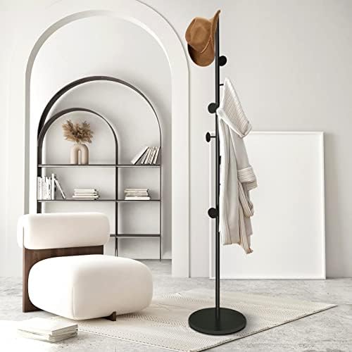 Coat Tree Freestanding, Metal Coat Rack Tree with 8 Hooks, Free Standing Hanger for Hats Scarves Purses Umbrellas, Coat Stands with Stable Base for Entryway Bedroom, Black by AolohomyHousehold
