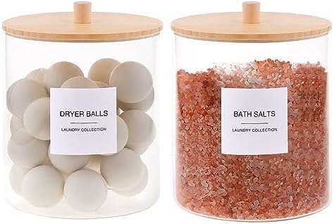 3 Pack Glass Jars and Acrylic Dryer Sheet Holder, Laundry Pods Container with Bamboo Lid and Measuring Cups for Laundry Room Organization, Powder Detergent Containers - Image 7